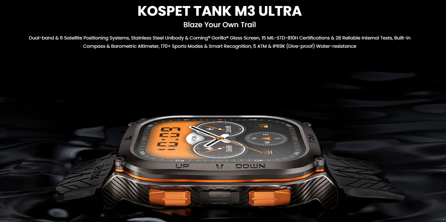 KOSPET TANK M3 ULTRA 1 96 Inch AMOLED Dual GPS Smartwatch Price In BD